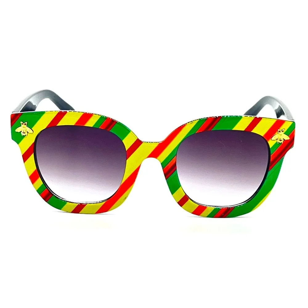 Striped Cat Eye Sunglasses Fashion Bee Accent Funky Colorful Sun Glasses‎ Gafas